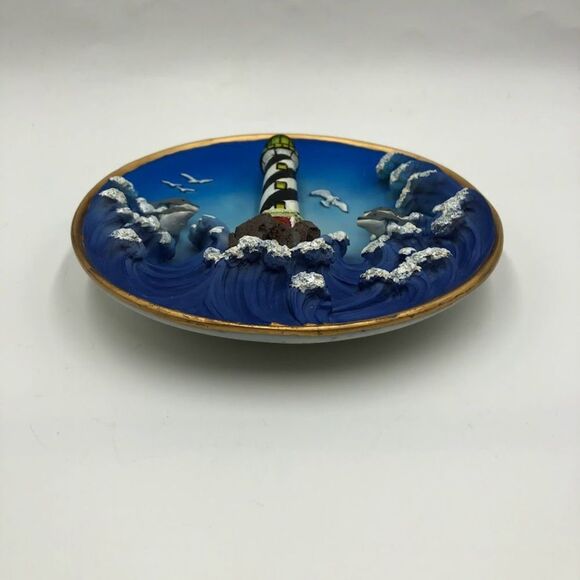 Vintage Cadona 1999 Lighthouse Collectible 3D Plate Seashore Dolphins Seagulls - Picture 5 of 8